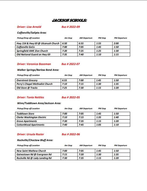 June Jackson bus schedule